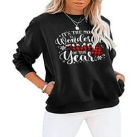 ; / Ženski Božićni topovi za slobodno vrijeme, ženski ležerni pulover s printom slova, opuštena majica dugih rukava