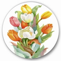 DesignArt 'cvjetajući narančasti i bijeli cvijet tulipana' Tradicionalni krug metal zid - disk od 11