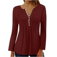 + Plus size ženske jednobojne majice Ležerne bluze s dugim rukavima koje skrivaju trbuh košulje s okruglim vratom