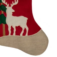 Božićna čarapa od crvenog i zelenog ginghama s borom i losom