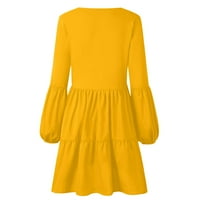 Žene se oblače solidna boja v odjeća za vrat dugi rukav seksi mini haljina, žuta, l