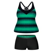 Chama Womens Plus Boja Blok Tankini Swimsissuits 2-komadića skromnih kupaćih kostima na vrhu s Boyshorts