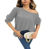 Ženski pulover u punoj boji u A-listi, ležerni opušteni zimski topli pleteni džemperi, šik džemper s dugim rukavima