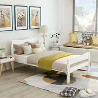 Krevet s bračnom platformom u donjem dijelu, drveni okvir kreveta s uzglavljem, bijeli