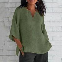 Hoksml ženski vrhovi, ljetni klirens žena plus veličine pamuka i lanena majica v vrata labava majica bluza