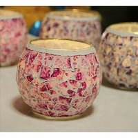 Muellery staklena svijeća držač ružičastih mozaika za uređenje kuće za stol za staklenu staklenu staklenku tpwf117018