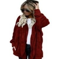 Voguele Ladies Coat Cardigan nadmašuje jaknu s kapuljačom zima topli kaputi casual vino crveni 4xl