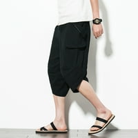 GUVPEV muški povremeni modni minimalizam pamučne lanene hlače Veliki džep obrezane hlače - Khaki xxxxl