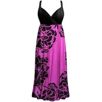 Plus size sitna crna ružičasta ruža carstvo struk ženska proljetna haljina