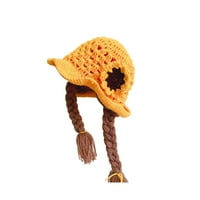 Pletena kapa za djevojčice Slatka mašna od suncokreta i trešnje od mekane vunene pređe pletena pletena perika