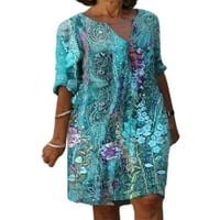 Paille Ladies Summer Beach Sundress Polu rukave kratke haljine V vrat Mini haljina Kaftan Party Lake Blue 2xl