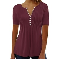 Stamzod Prevelike majice majice za žene modno ležerno okrugli vrat naklonjeni gumb za solidne boje gornji zazor