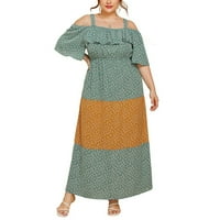 Modna ženska ljetna ležerna elegantna cvjetna haljina Plus size Maksi haljina za plažu s ramena kratkih rukava