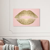 Otisci na platnu rumenilo za čvrsti poljubac i zlatne usne - Zlatna, Ružičasta