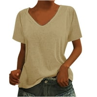 OTVOK Womens casual U-Neck majice s kratkim rukavima Čvrste ljetne bluze vrhovi