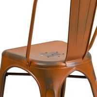 Komercijalna sklopiva stolica od istrošenog narančastog metala za unutarnje i vanjske prostore
