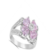 Ružičasti prsten s kubičnim cirkonijevim cvijetom. Sterling srebrni nakit ženska muška Veličina $ 7