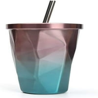 Putnička šalica kave od nehrđajućeg čelika s poklopcem slamna izolirana gradijent nepravilni dijamantski oblik