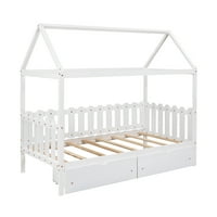 Aukfa kućni krevet za djecu -Toddler krevet s ladicama - dječji namještaj za spavaću sobu - bijela
