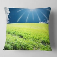 Dizajn Sunčano polje sa zelenim travnjakom - Jastuk za bacanje tiskanih krajolika - 18x18
