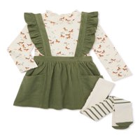 Wonder Nation Girl Girl Velvet Pinafore, Top and Thickings Set, 3-komad, veličine 12m-5T