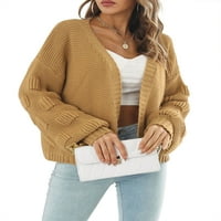 Ženski modni kardigan s otvorenim prednjim dijelom jednobojni džemper s dugim rukavima s lampionom jesen-zima