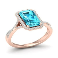 Carski dragi kamen ružičasto zlato 10k smaragdni rez Švicarski plavi topaz dijamantni prsten za žene