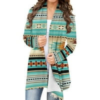 Ženski casual kaput, top s etničkim printom u zapadnom stilu, retro casual aztečki kardigan s dugim rukavima za