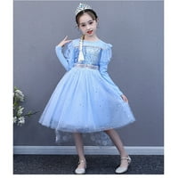 Haljina za šljokice princeze za djevojke dugi rukavi princeza kostimi zabave pahuljaste haljine plava haljina