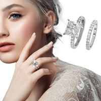 Ženski prstenovi kvadratni srebrni prsten s kubičnim cirkonijem, vjenčani prsten od rhinestona, puni dijamantni