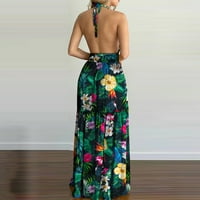 Fonwoon Ljetne haljine žene tropski print halter bez leđa maxi haljina bez rukava bez rukava
