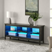 TV stalak za TV, Wood TV ormarić za TV s plavom LED Light & Cubby za spavaću sobu za dnevnu sobu, crna