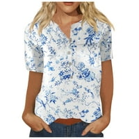 Hane ljetne ženske košulje s kratkim rukavima, V gumb za vrat, modna floraska bluza s džepovima