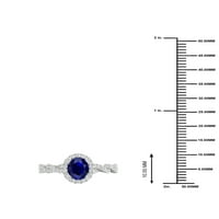 Ženski modni prsten od bijelog zlata od 10k i plavog safira s dijamantom od dijamanta