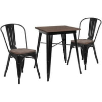 Kvadratni Metalni stol od 23,5 s drvenom pločom i sklopivim stolicama u srebrnoj boji