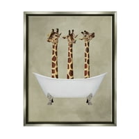 Tri žirafe u kadi sjajna Siva Zidna umjetnost na uokvirenom plutajućem platnu, 16.20
