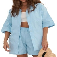 ženski pidžama Set od pidžame, jednobojna odijela za slobodno vrijeme, široke majice kratkih rukava, vrhovi +