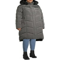 Velika hladnoća žena plus size FAU memorija Chevron prekriveni maxi kaput s Fur Fur haubom