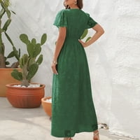 Ženske haljine Clearment maxi a-line modni kratki rukav modni v-izrez solidna ljetna haljina zelena 2xl