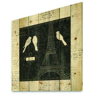 Designart 'Pariške ptice Vintage Collage II' Francuski tisak na prirodno borovo drvo