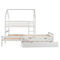 Aukfa trostruki kreveti na kat, krevet na kat od drveta s kovčegom, veličinom blizanaca, bijelim