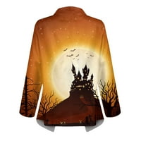 Održivi ženski ležerni kaput s printom za Noć vještica kratki široki kardigan s reverom modna jakna u narančastoj