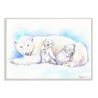 Stupell Industries Polarni medvjed obiteljska životinja plava akvarelna slika zidna ploča Umjetnost George Dyachenko