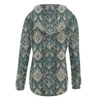 Podplug Womens casual kapuljača dugi rukavi lagani geometrijski print s kapuljačom duksericom gumb labavi pulover