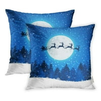 Plavi saonici Božić i jeleni leteći nebo Xmas Reindeer Claus Claus Animal Pillow Inter
