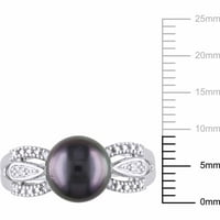 Koktel prsten od srebra s crnim okruglim tahitijskim biserima i dijamantom