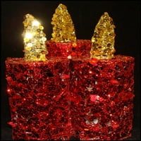 9 Crveno i zlatno šljokice bez plahte, LED osvijetljeni božićni stup svijeće Trio
