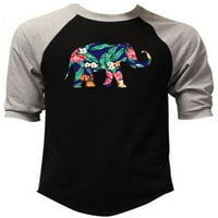 Muška majica za Bejzbol raglan s cvjetnim uzorkom havajskog slona, crno-siva, mala, crno-siva