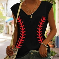 Ženske modne Ležerne majice s izrezom i printom u obliku slova u, Majice bez rukava, puloveri, vrhovi u crnoj