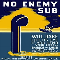 Plakat iz Drugog svjetskog rata koji prikazuje periskop koji se diže iz oceana dok gorući brod tone ispis plakata